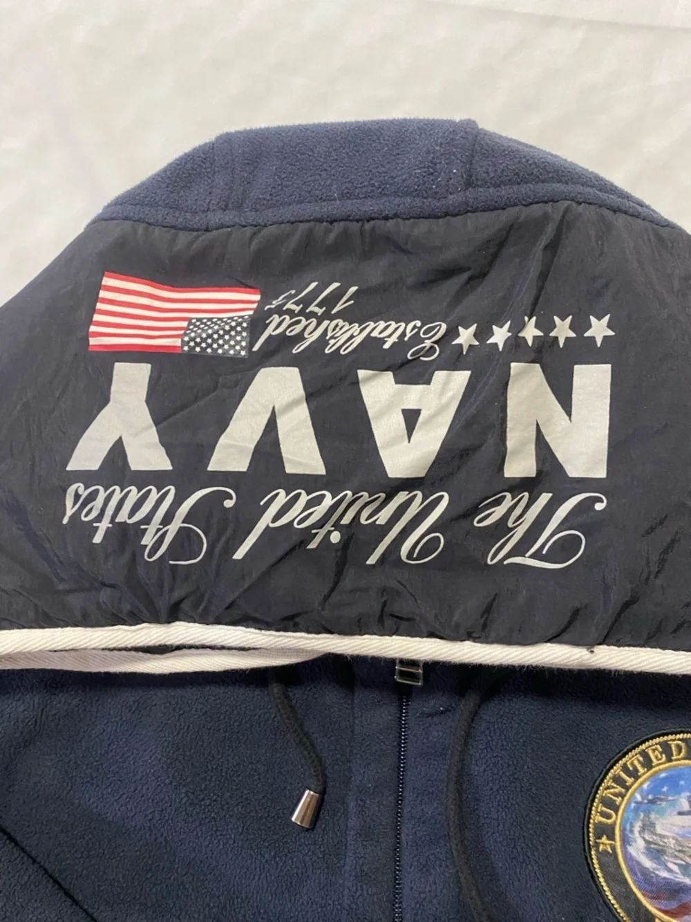 The Bradford Exchange Navy Hooded Military Fleece Jacket with U.S. Flag